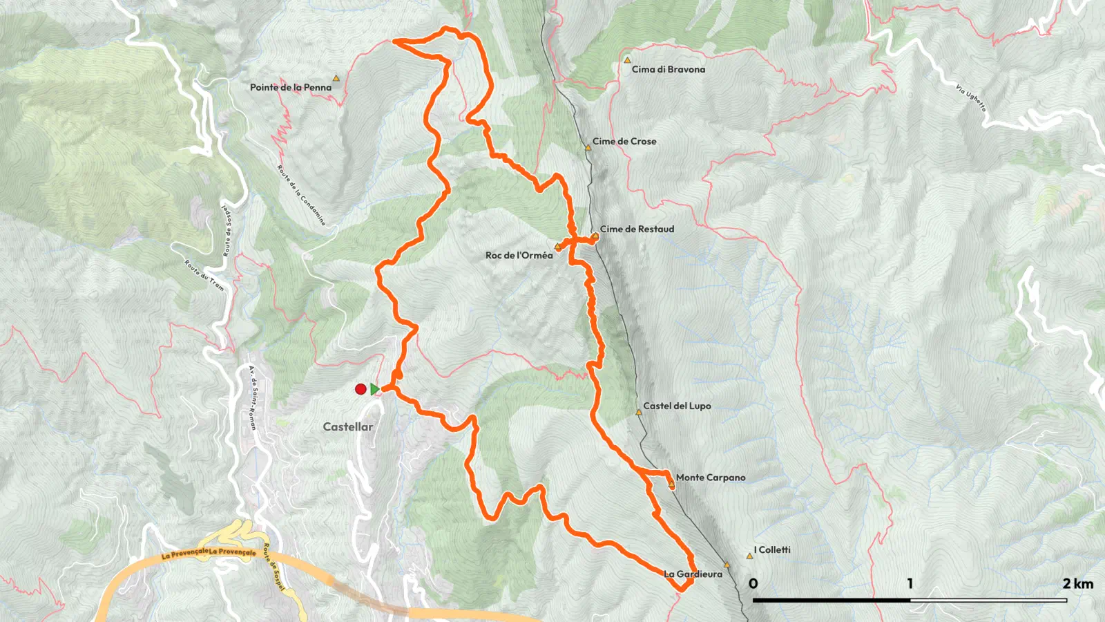 Die Route: Von Castellar hinauf zum Cime de Restaud