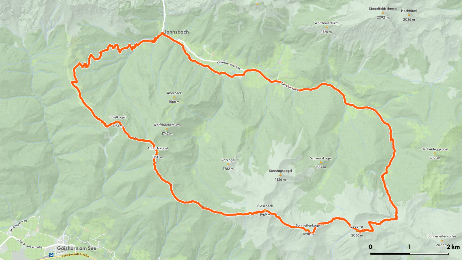 Die Route von Johnsbach auf den Leobner und zurück über die Mödlinger Hütte.