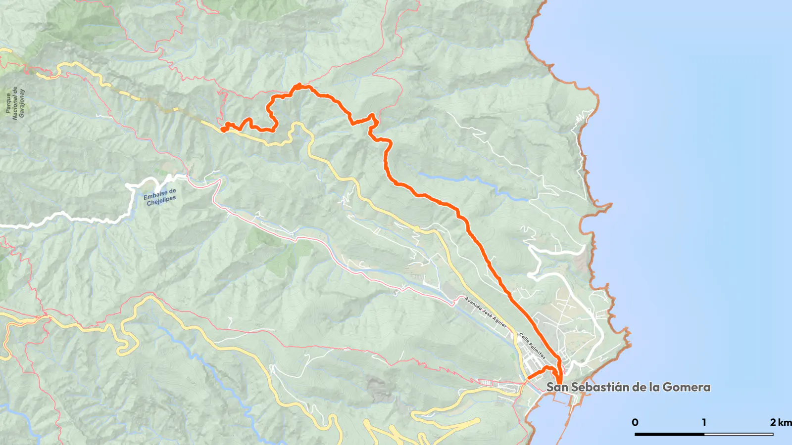 Die Route meines Laufs von San Sebastián (nicht ganz) nach Hermigua.