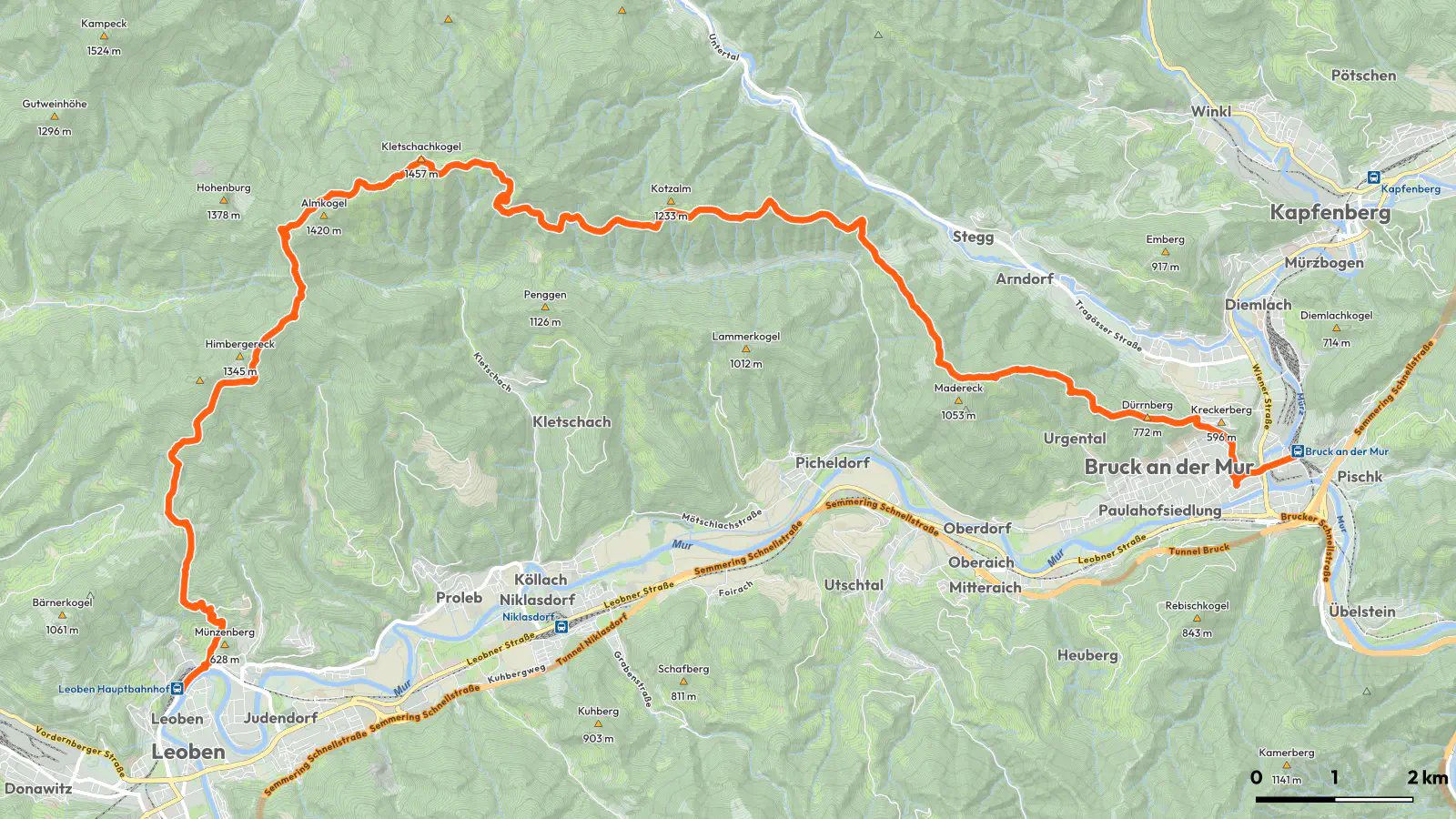 Die Route von Leoben nach Bruck/Mur